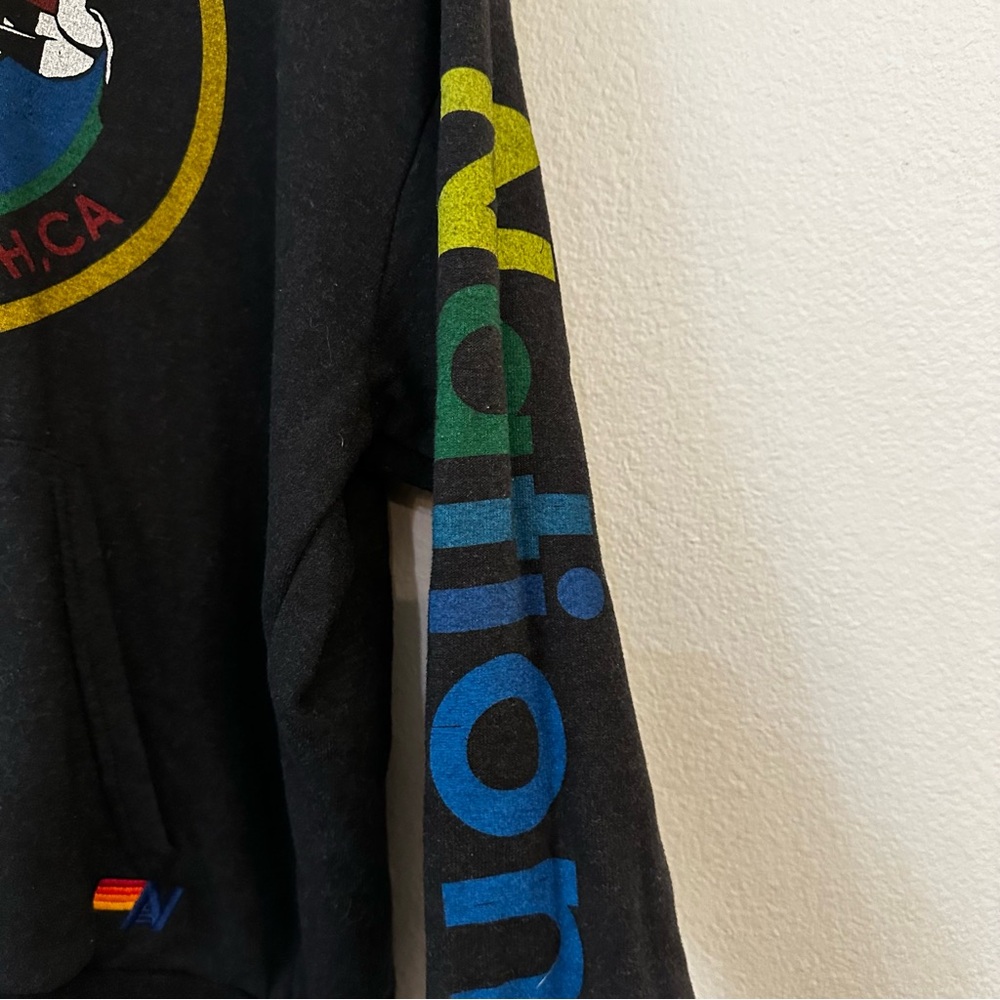 Aviator Nation Black Hooded Sweatshirt with Rainbow Logo - Picture 6 of 12